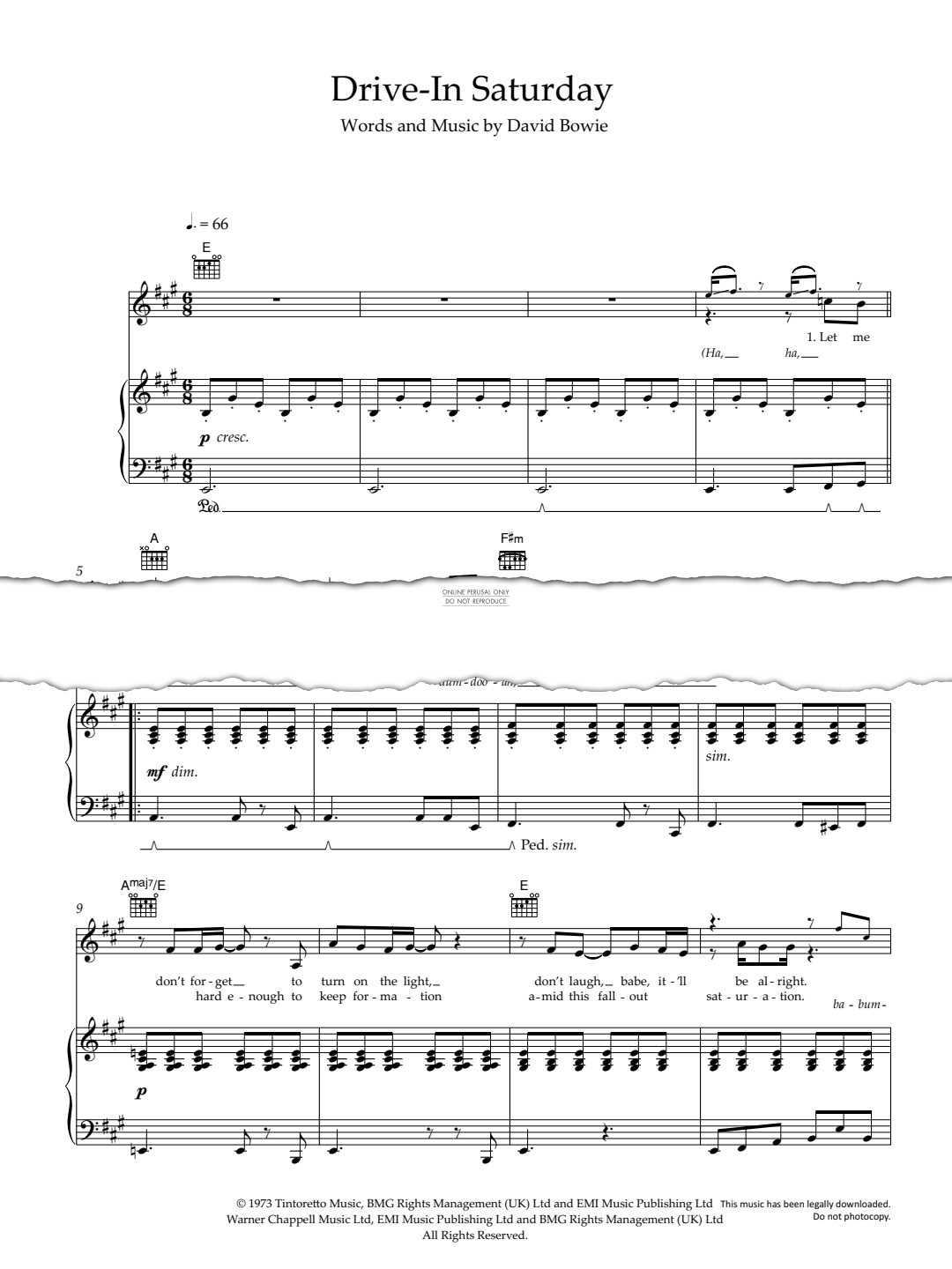 Produktgalerie: Seite 1 von 1 Drive-In Saturday, David Bowie, Gesang, Gitarre, Klavier