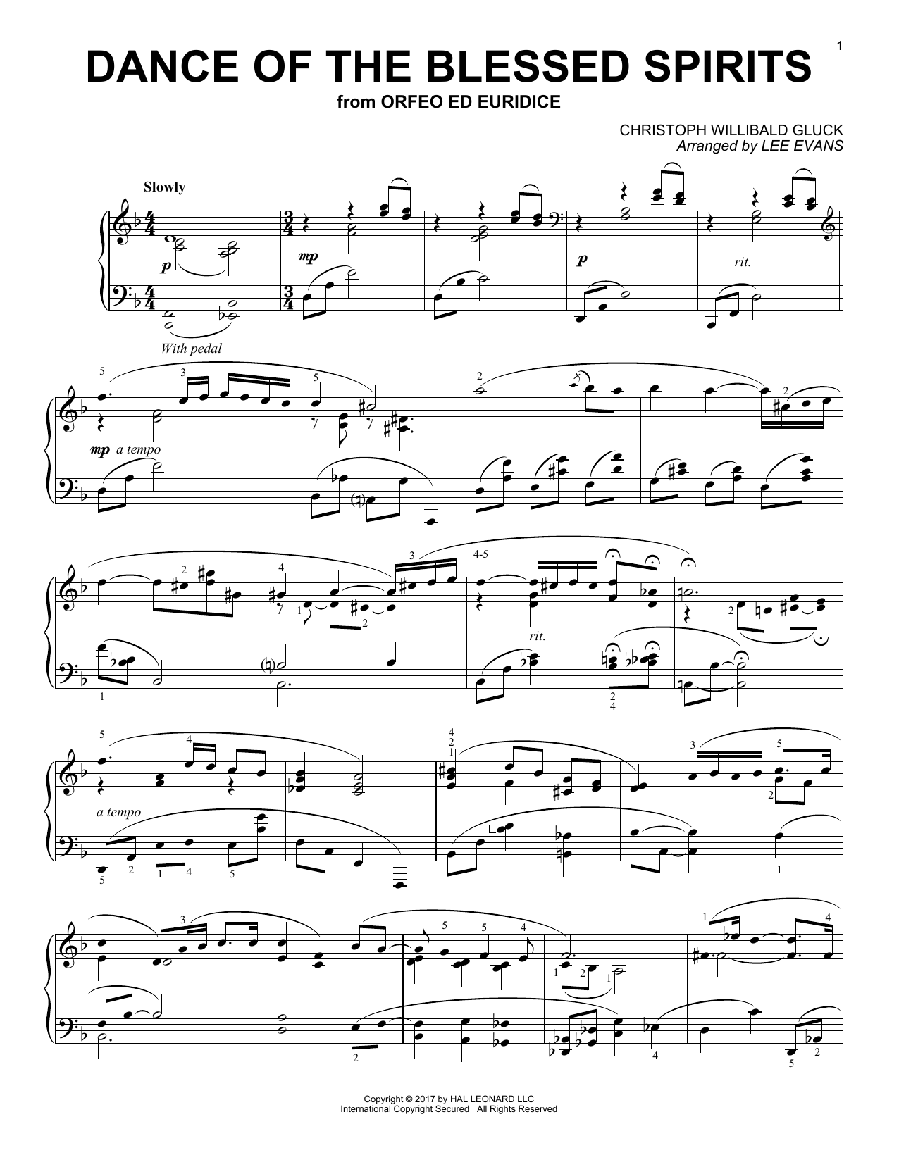 Product gallery: Page 1 of 1 Dance Of The Spirits (arr. Lee Evans), Christoph Willibald von Gluck