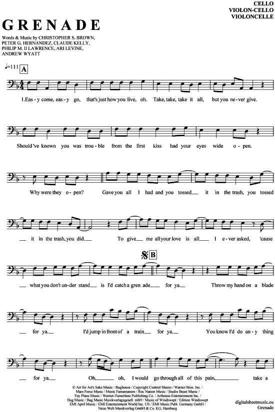 Produktgalerie: Seite 1 von 4 Grenade , Mars, Bruno, (Violon-Cello)