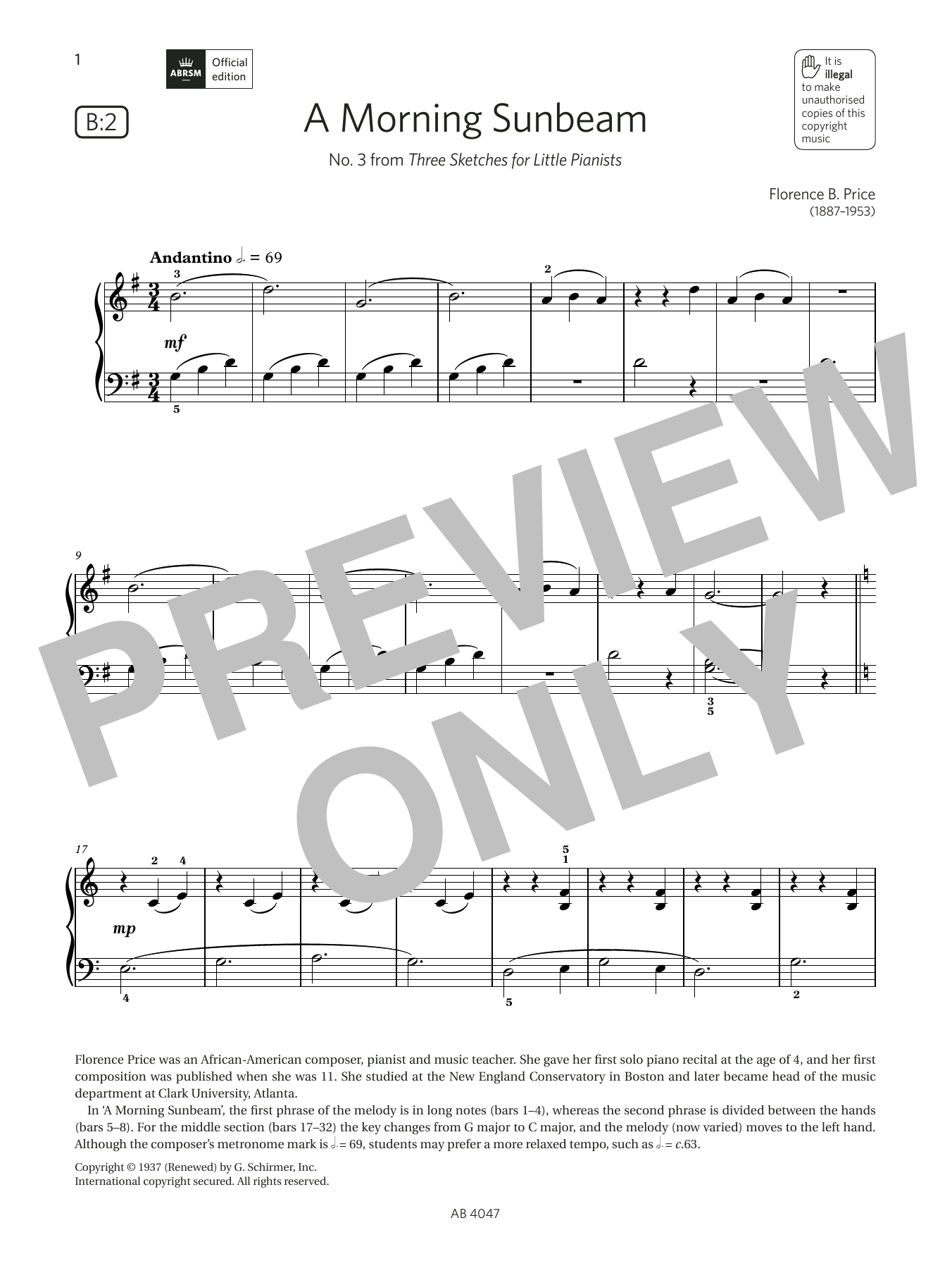 Product picture to: A Morning Sunbeam (Grade 1, list B2, from the ABRSM Piano Syllabus 2023 & 2024)
