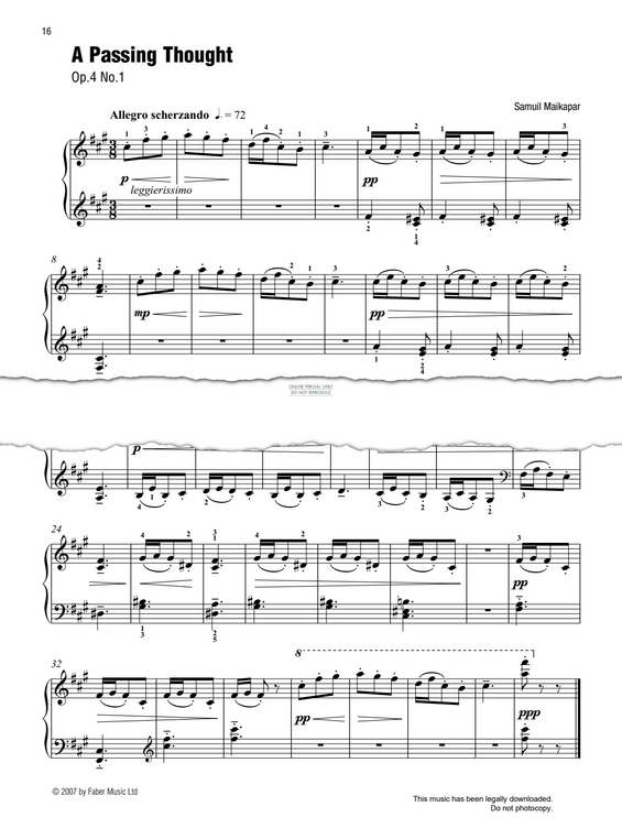 Produktgalerie: Seite 1 von 1 A Passing Thought (Op. 4 No. 1) (Best of Grade 3 Piano), Samuil Maykapar, Klavier