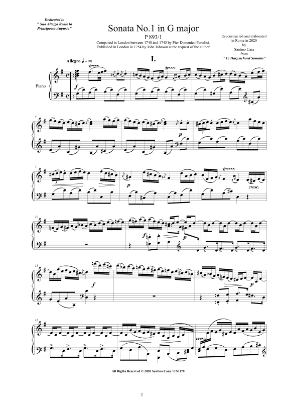 Produktbild zu: Sonate No.1 in G-DurPier Domenico Paradisi
