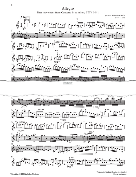 Produktgalerie: Seite 1 von 1 Allegro (1st movt from Concerto in A minor, BWV 1041), Johann Sebastian Bach, Klavier, Violine
