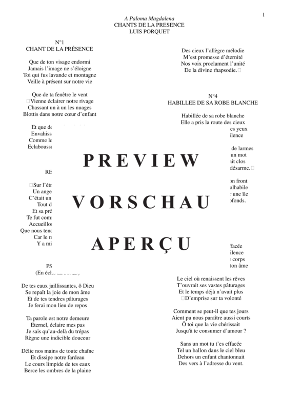 Product gallery: Page 4 of 21 Chants de la Présence , , (Mixed ensemble for soprano, clarinet in Bb + string quartet, piano)