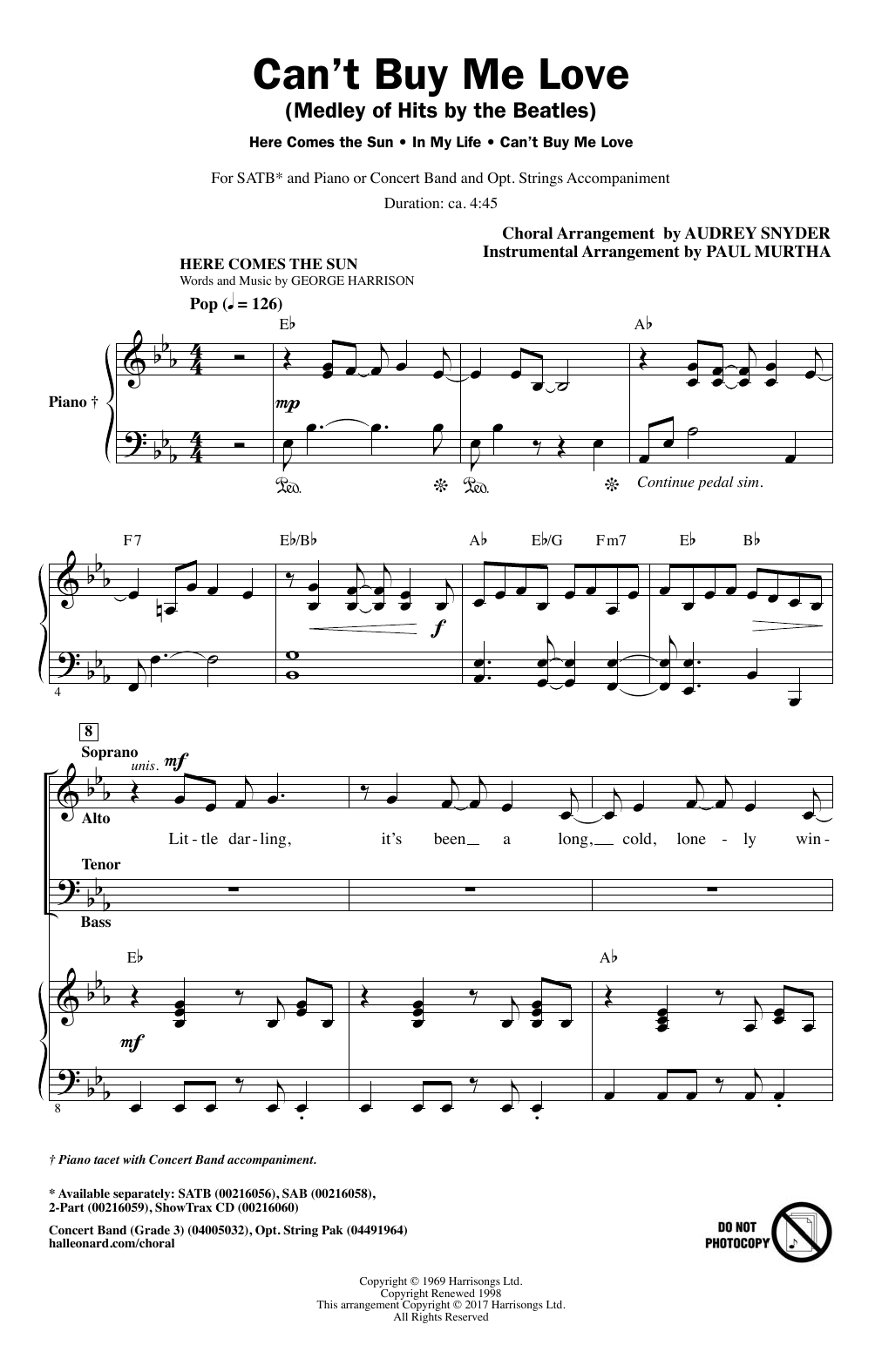 Produktgalerie: Seite 1 von 1 Can't Buy Me Love (Medley of Hits by The Beatles) (arr. Audrey Snyder), The Beatles, Chor
