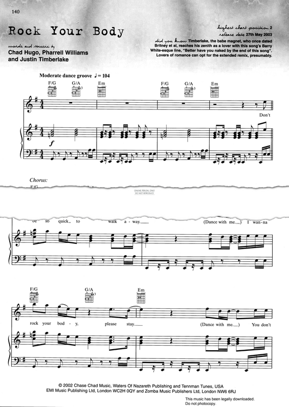 Produktgalerie: Seite 1 von 1 Rock Your Body, Justin Timberlake, Gesang, Gitarre, Klavier