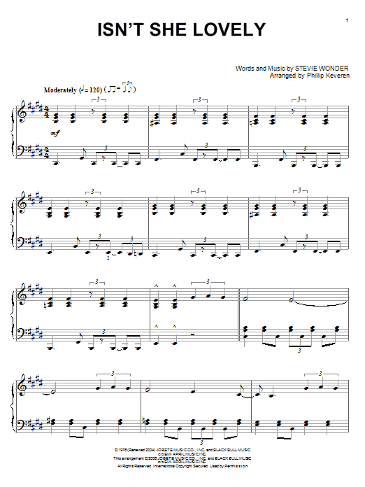 Product picture to: Isn't She Lovely (arr. Phillip Keveren)