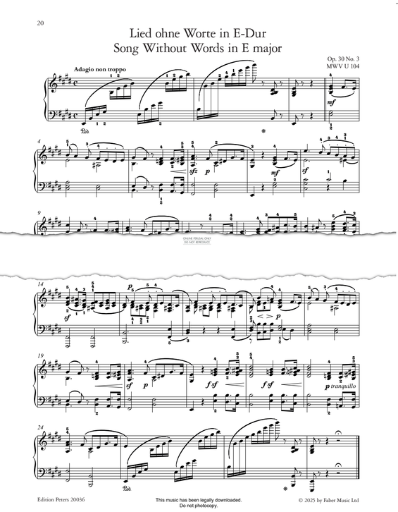 Produktgalerie: Seite 1 von 1 Song Without Words in E Major Op.30, No.3, Felix Mendelssohn, Klavier