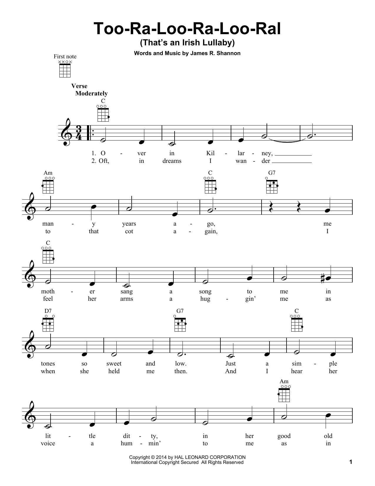 Product gallery: Page 1 of 1 Too-Ra-Loo-Ra-Loo-Ral (That's An Irish Lullaby), James R. Shannon