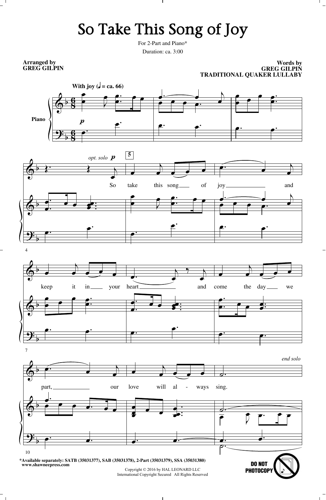 Produktbild zu: So Take This Song Of Joy