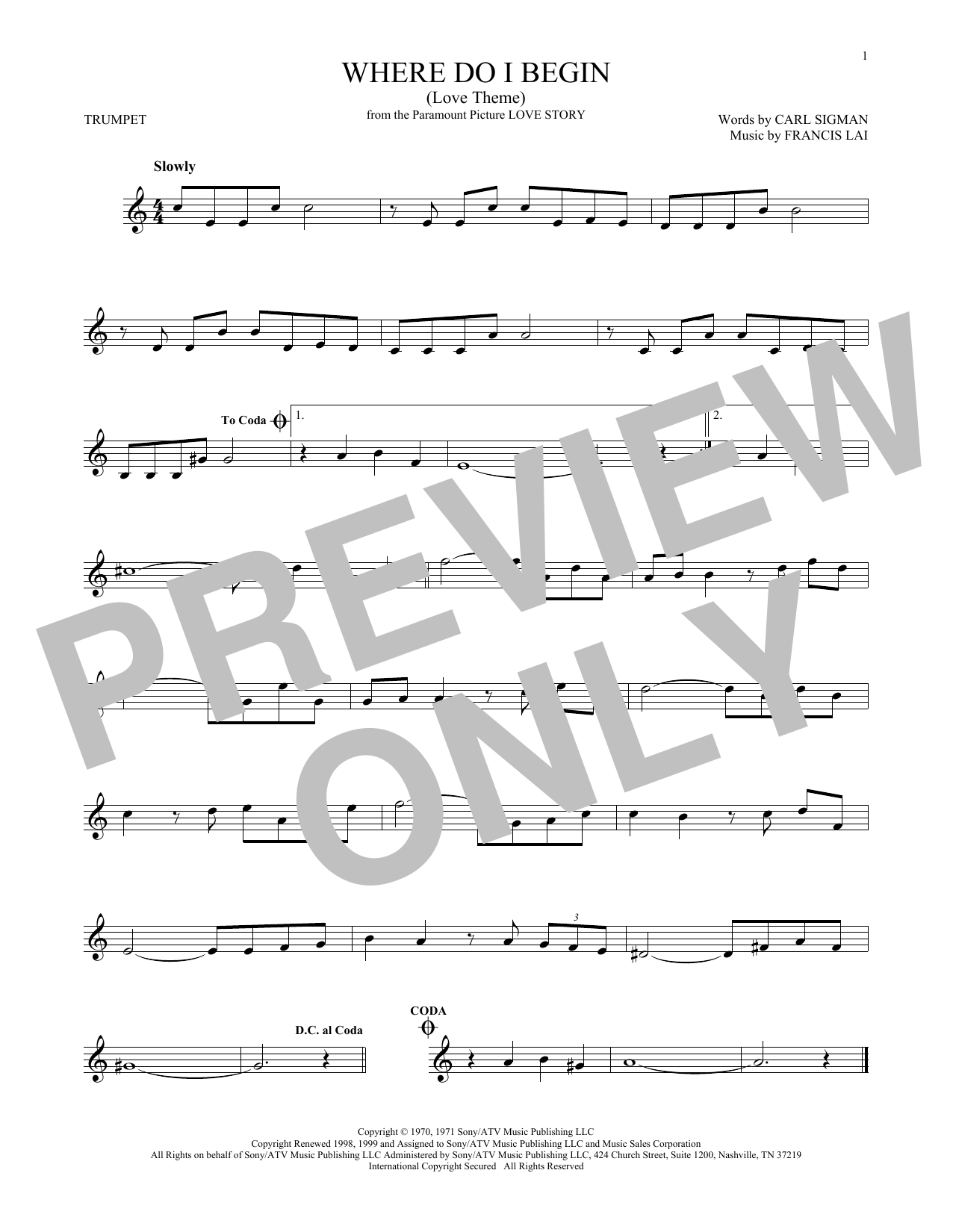 Produktgalerie: Seite 1 von 1 Where Do I Begin (Love Theme), Andy Williams, Trompete
