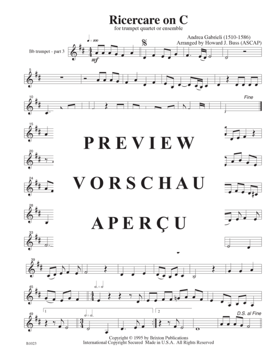gallery: Ricercare (4/3 Trompeten in B und 1 Basstrompete/Posaume) , ,  (opt. Bass-Stimme für Teil 4)