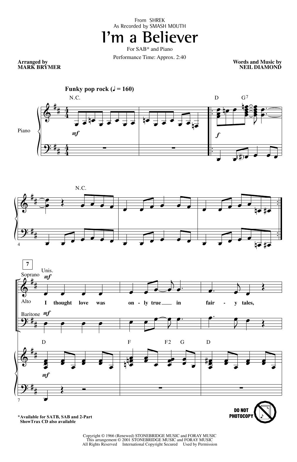 Produktbild zu: I'm A Believer (from Shrek) (arr. Mark Brymer)