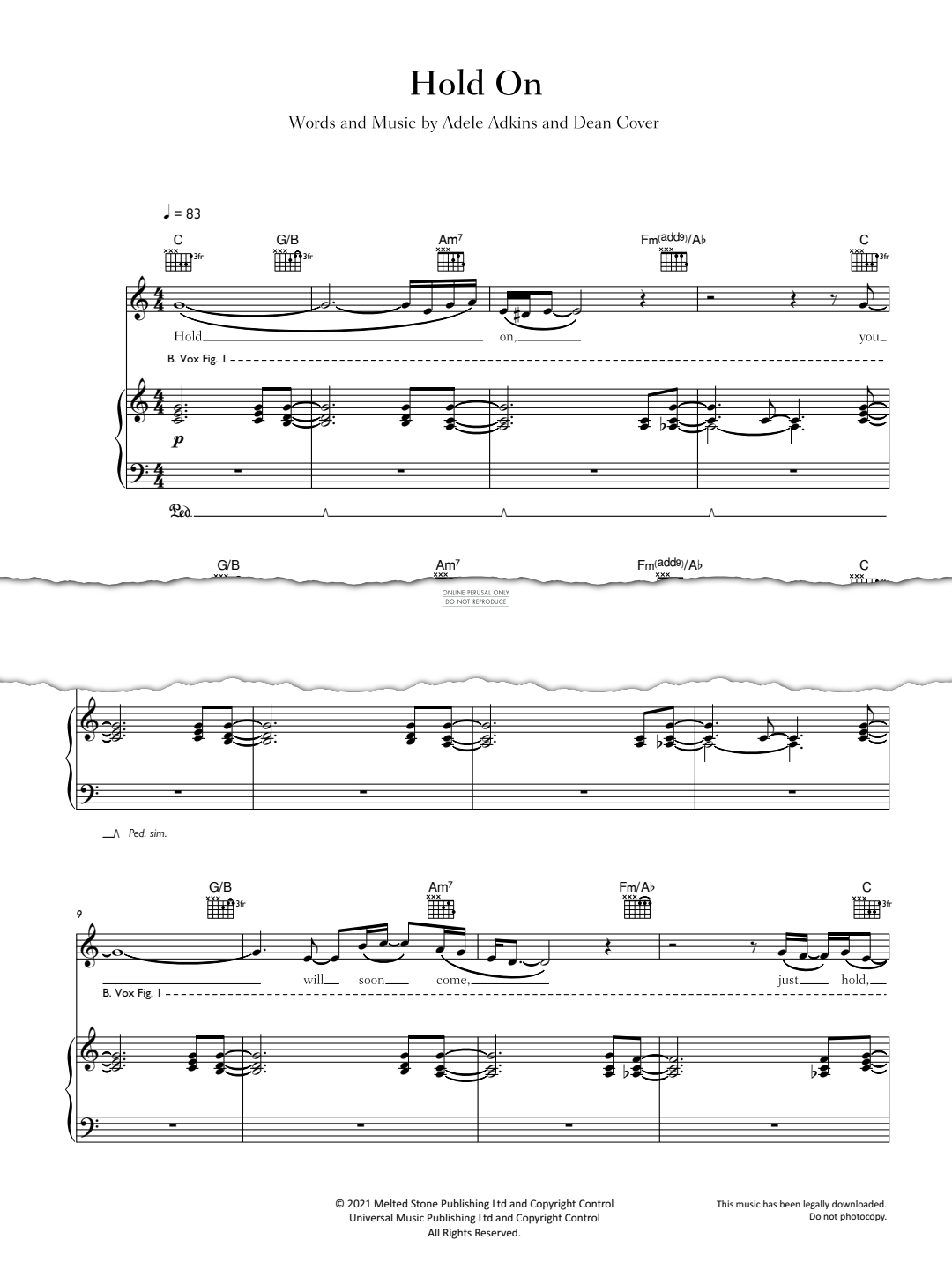 Produktgalerie: Seite 1 von 1 Hold On, Adele, Gesang, Gitarre, Klavier