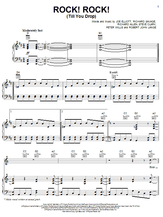 Produktgalerie: Seite 1 von 1 Rock! Rock! (Till You Drop), Def Leppard, Gesang, Gitarre, Klavier