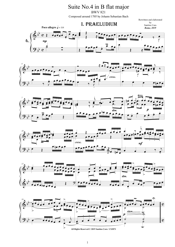 Produktbild zu: Piano Suite No.4 in B-Dur BWV 821 - Complete Piano VersionJohann Sebastian Bach