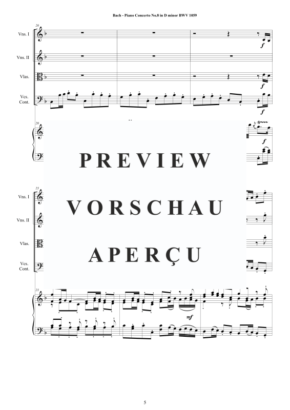 Produktgalerie: Seite 6 von 11 Klavierkonzert Nr. 8 D-Moll BWV 1059, , Klavier Solo und Streichorchester