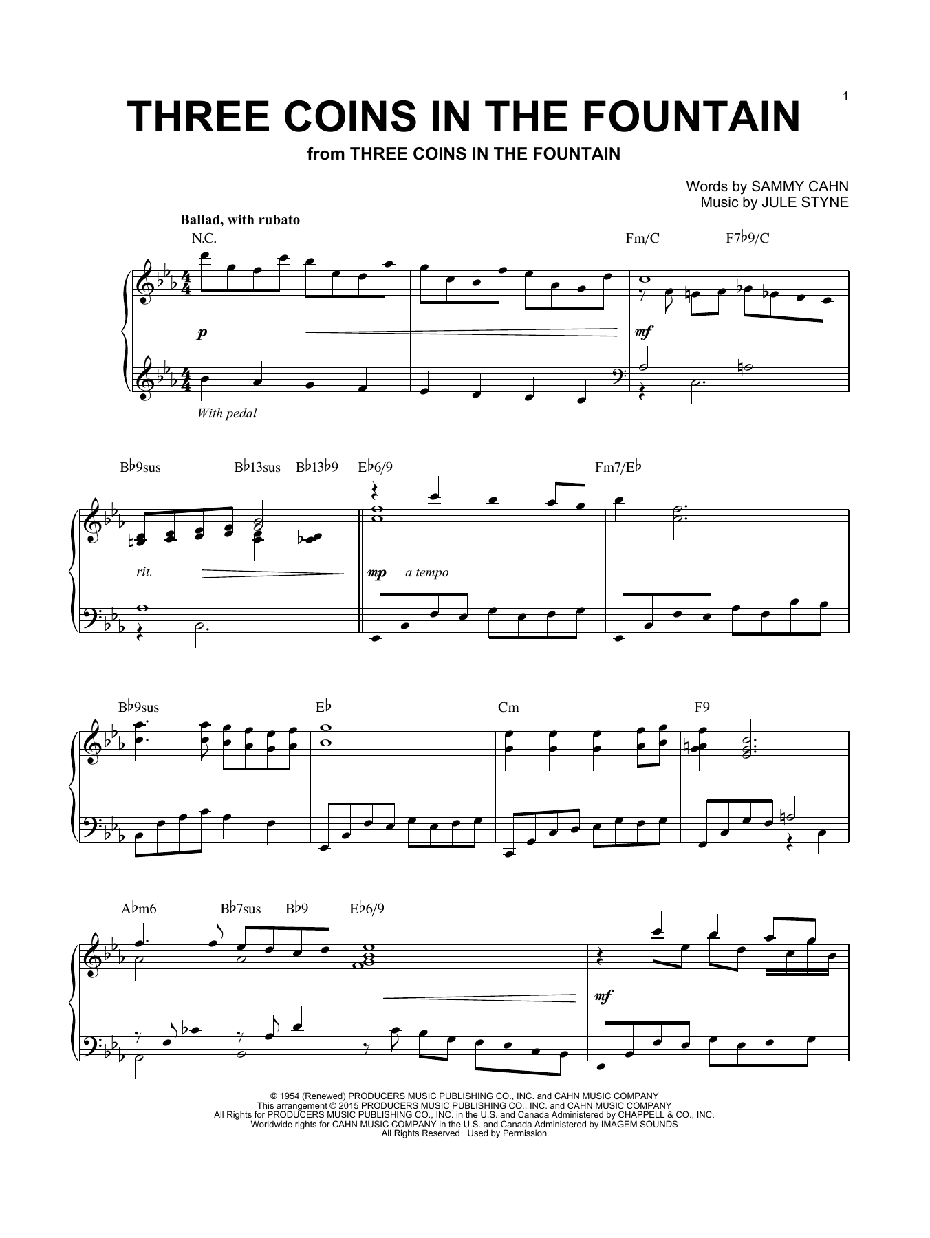 Product picture to: Three Coins In The Fountain [Jazz version] (arr. Brent Edstrom)
