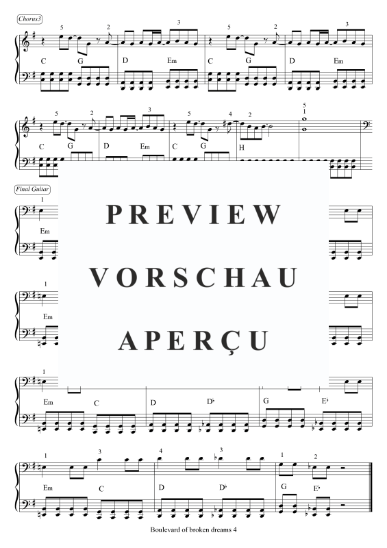 Product gallery: Page 5 of 5 Boulevard of broken dreams, Green Day, Piano Solo