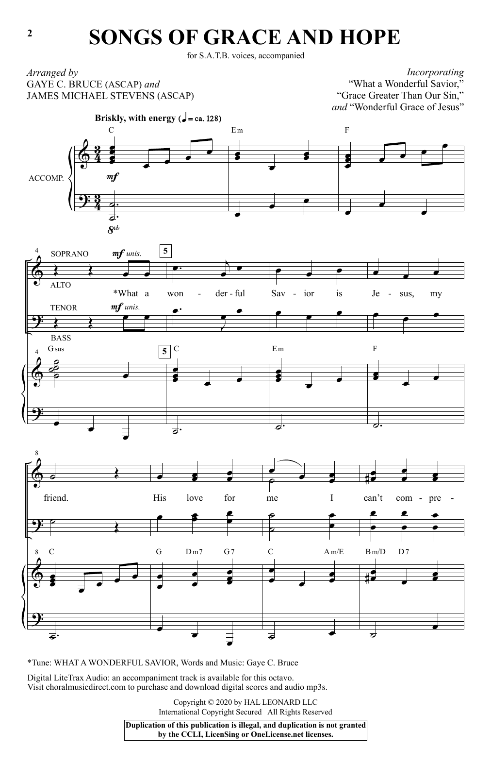 Product gallery: Page 1 of 1 Songs of Grace and Hope, Gaye C. Bruce and James Michael Stevens
