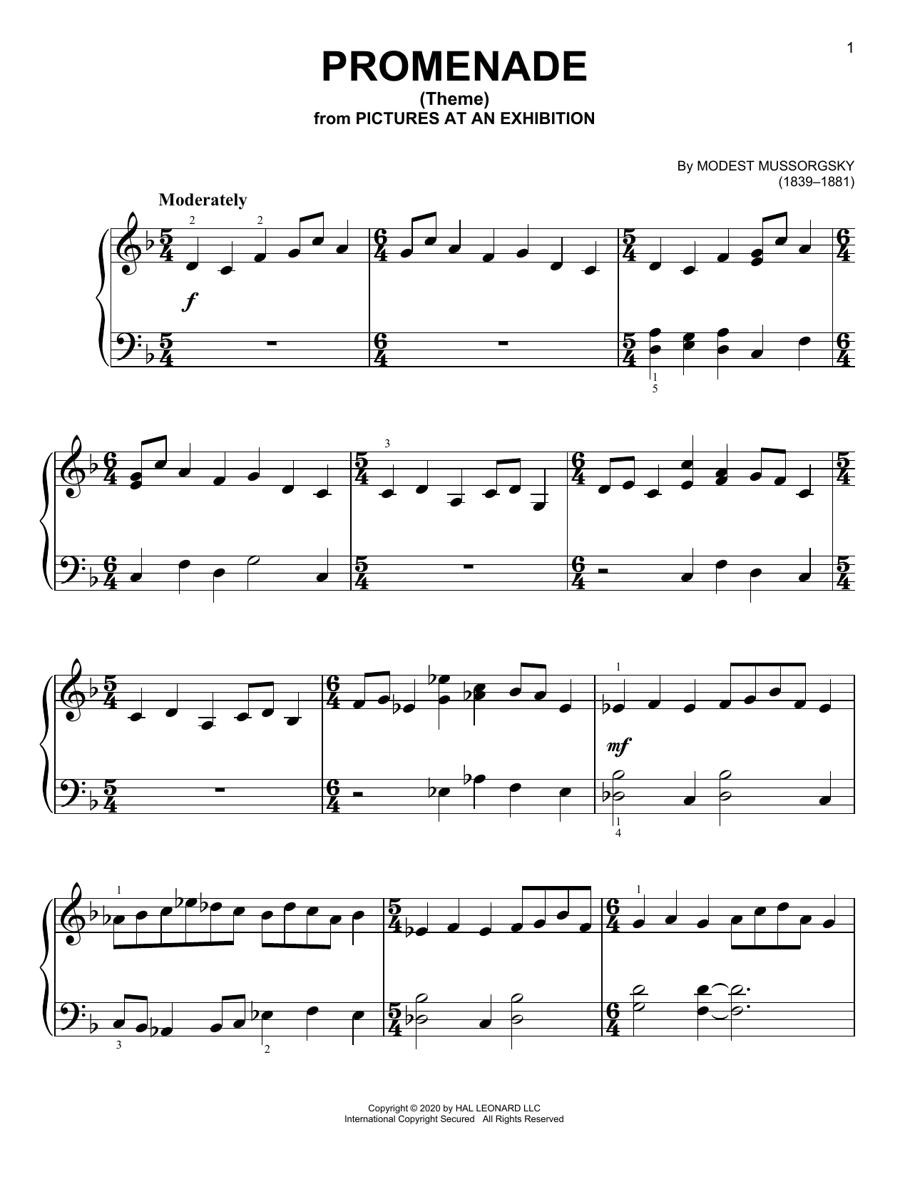 Produktgalerie: Seite 1 von 1 Promenade Theme, Modest Moussorgsky, Klavier
