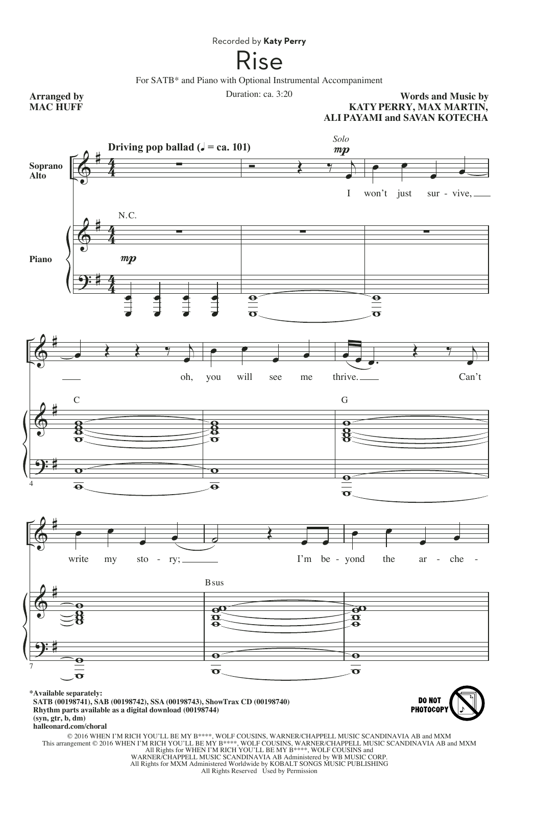 Product picture to: Rise (arr. Mac Huff)
