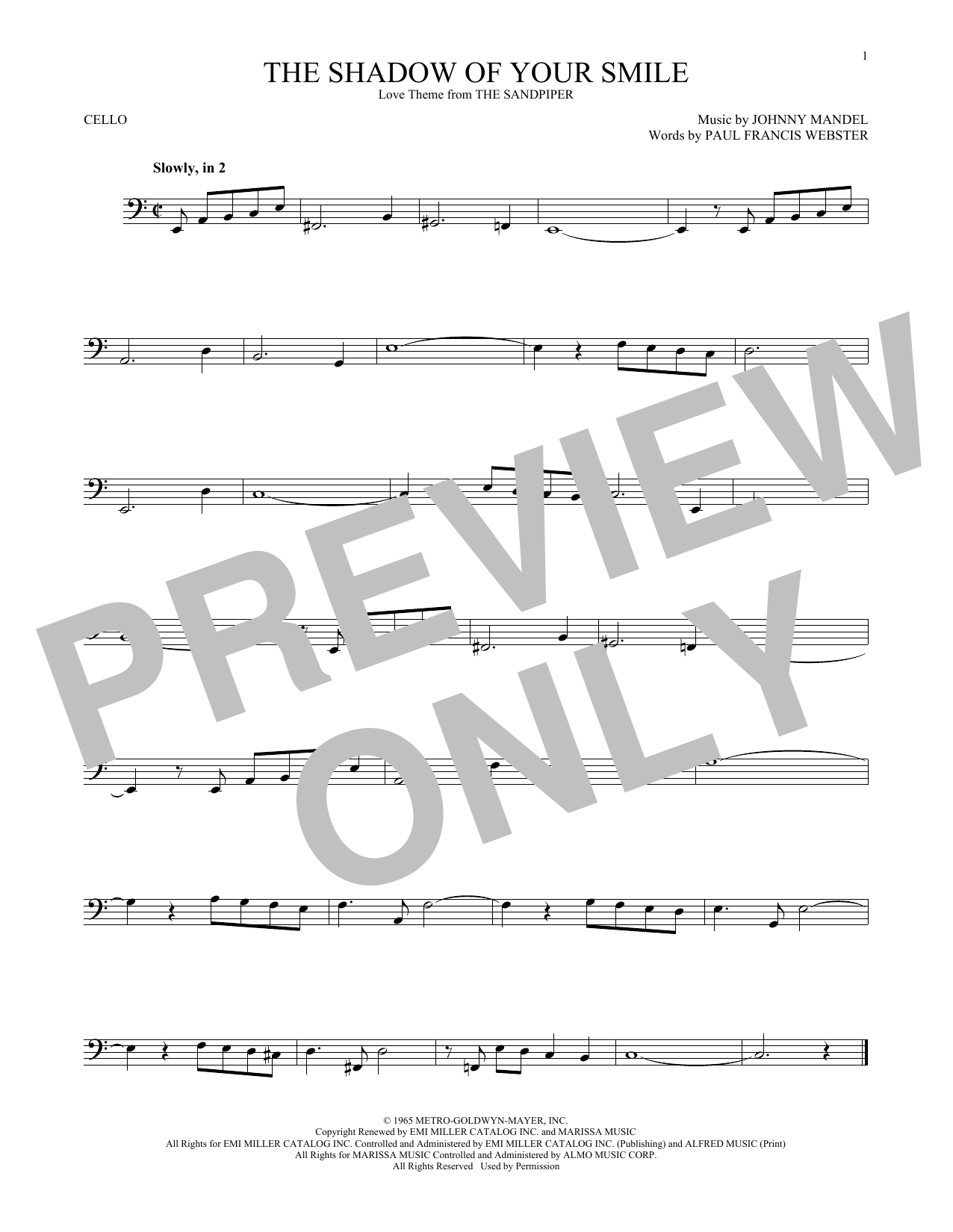 Produktgalerie: Seite 1 von 1 The Shadow Of Your Smile, Johnny Mandel, Violoncello