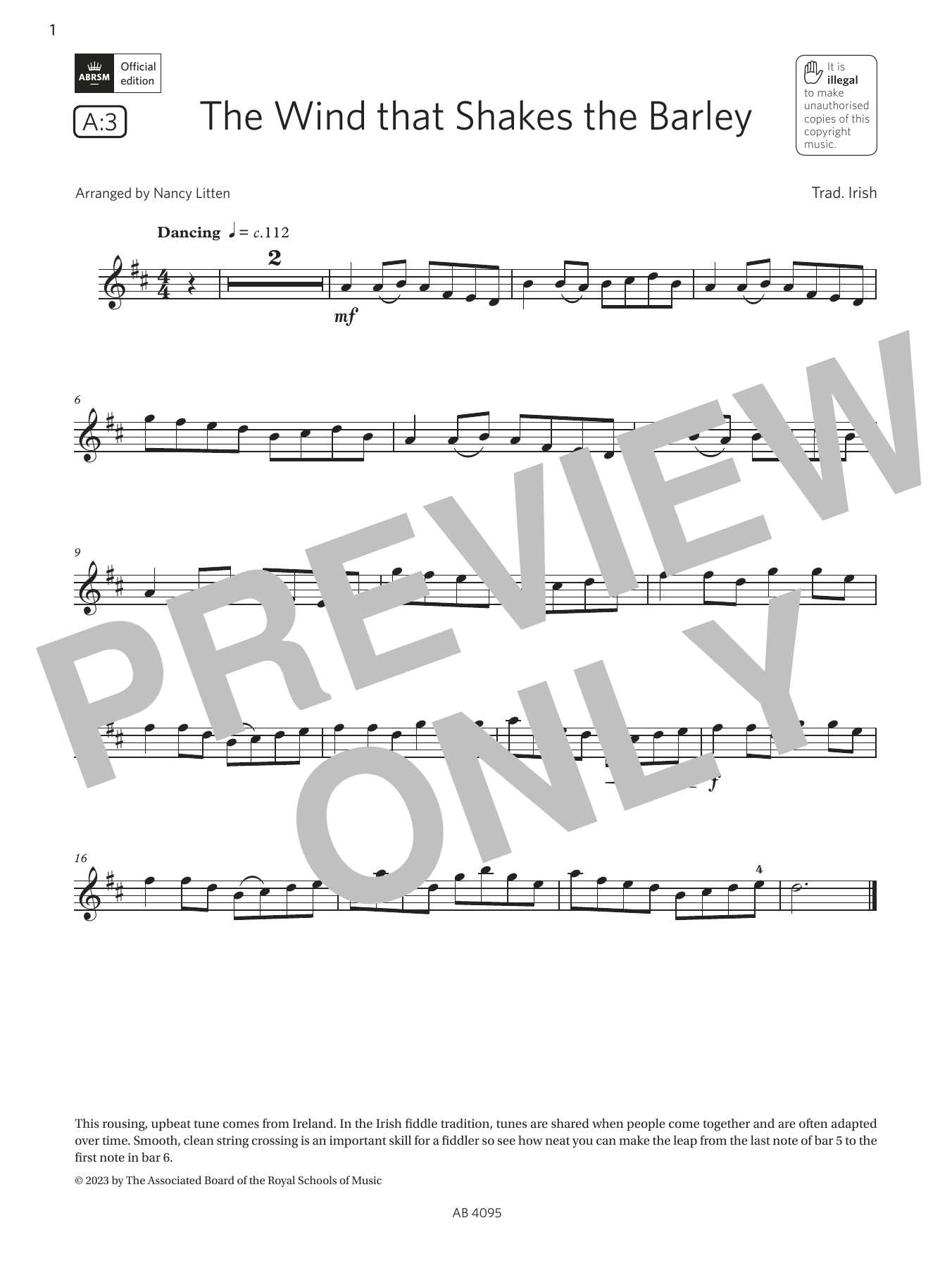 Product gallery: Page 1 of 1 The Wind that Shakes the Barley (Grade 1, A3, from the ABRSM Violin Syllabus from 2024), Trad. Irish