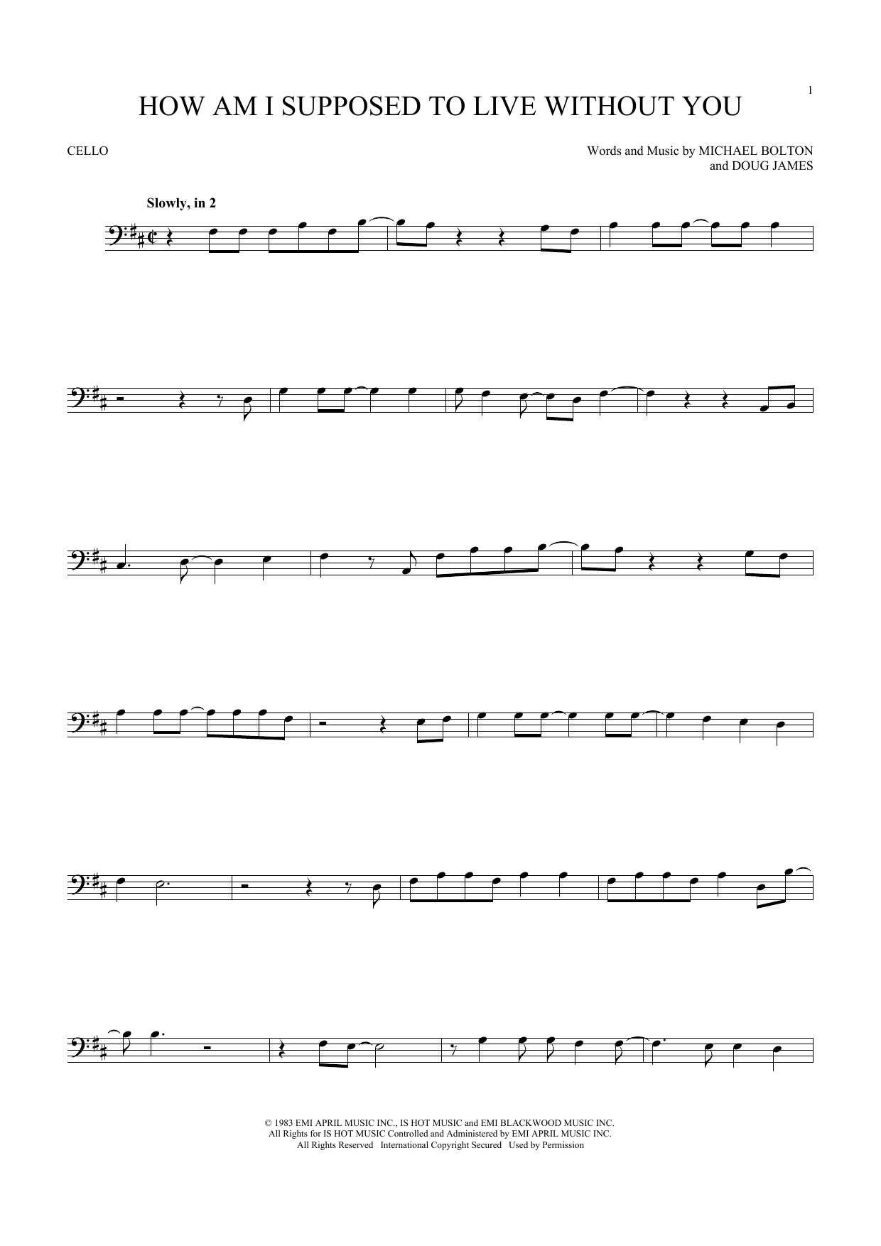 Produktgalerie: Seite 1 von 1 How Am I Supposed To Live Without You, Michael Bolton, Violoncello