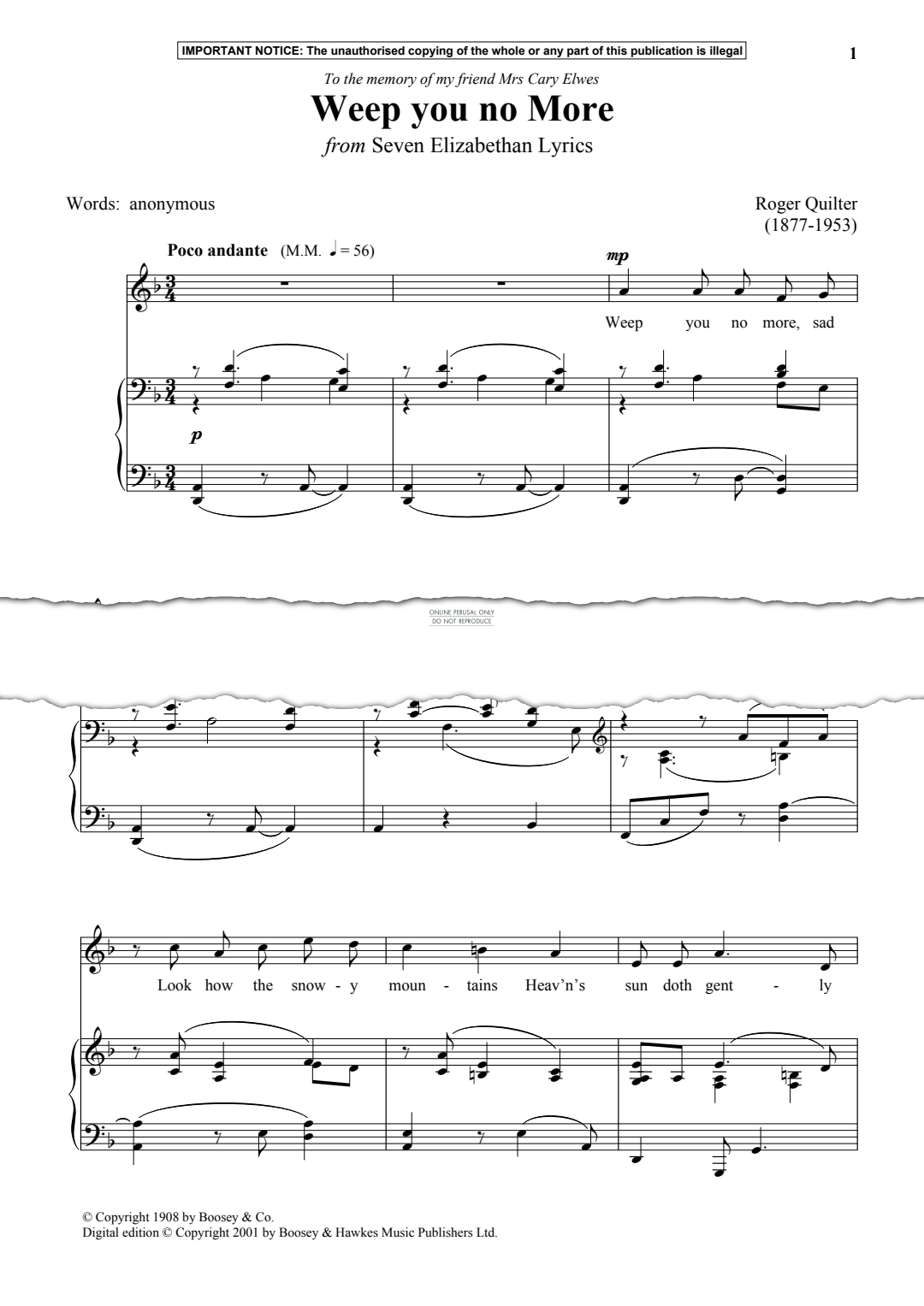 Produktgalerie: Seite 1 von 1 Weep You No More, Roger Quilter, Gesang, Klavier