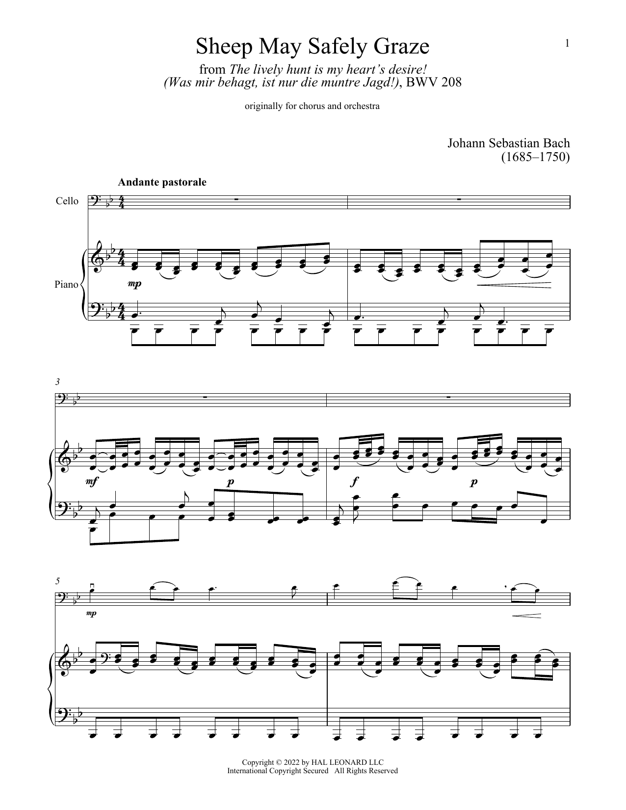 Produktgalerie: Seite 1 von 1 Sheep May Safely Graze, Johann Sebastian Bach, Klavier, Violoncello