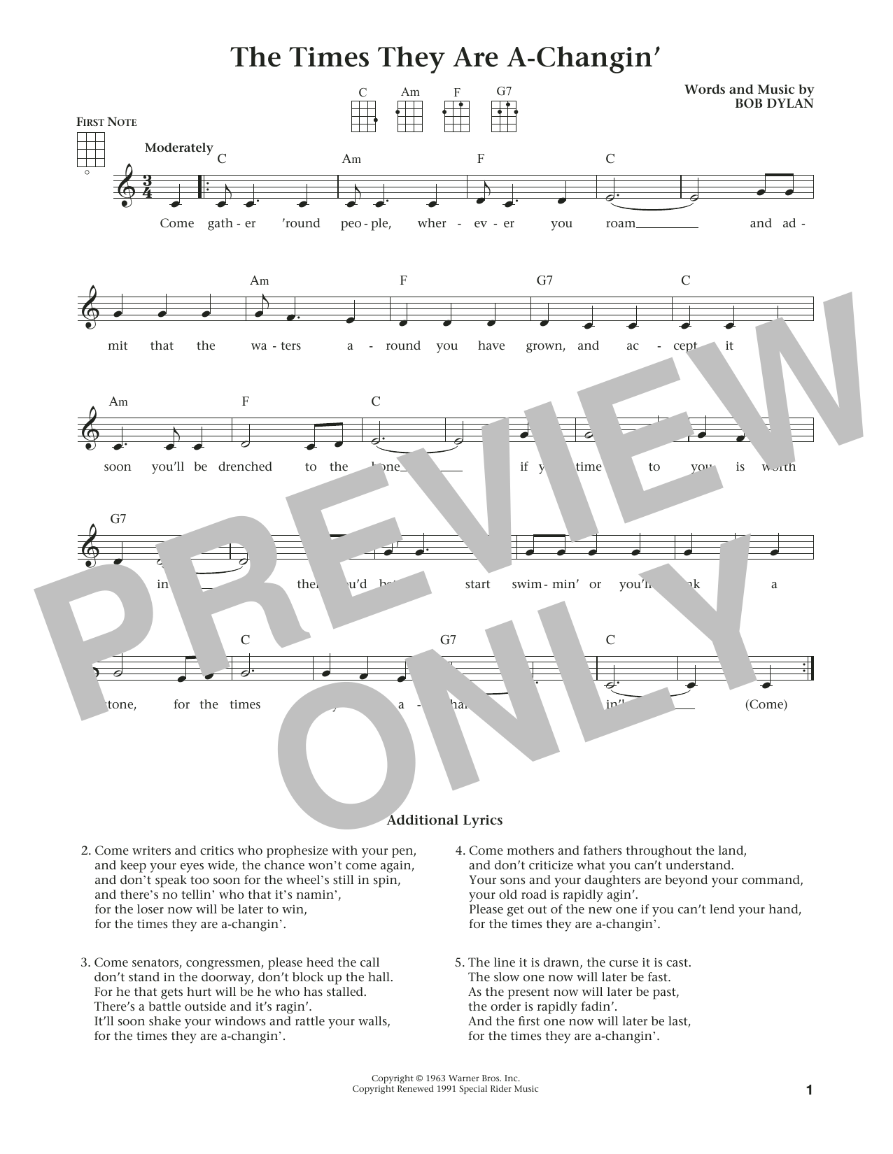 Product gallery: Page 1 of 1 The Times They Are A-Changin' (from The Daily Ukulele) (arr. Liz and Jim Beloff), Bob Dylan