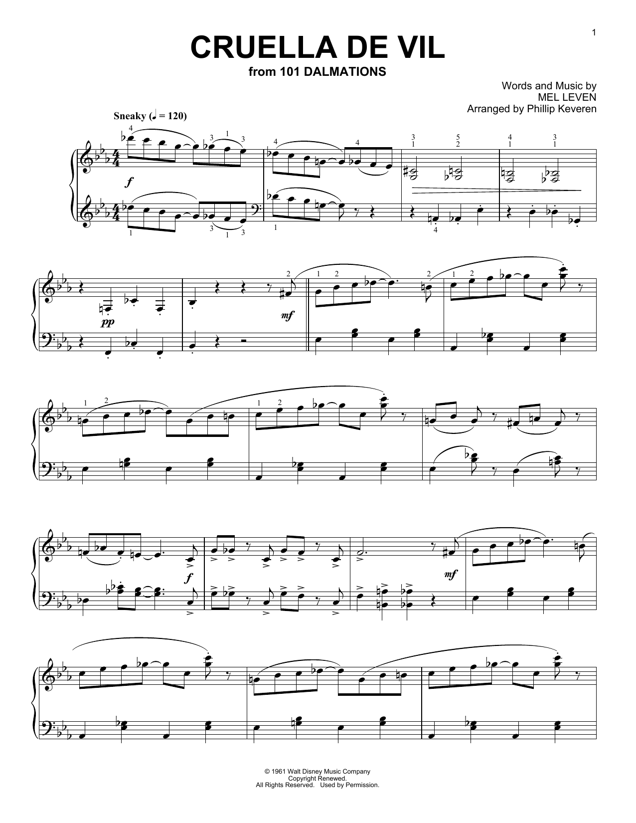 Product gallery: Page 1 of 1 Cruella De Vil [Ragtime version] (from 101 Dalmations) (arr. Phillip Keveren), Mel Leven