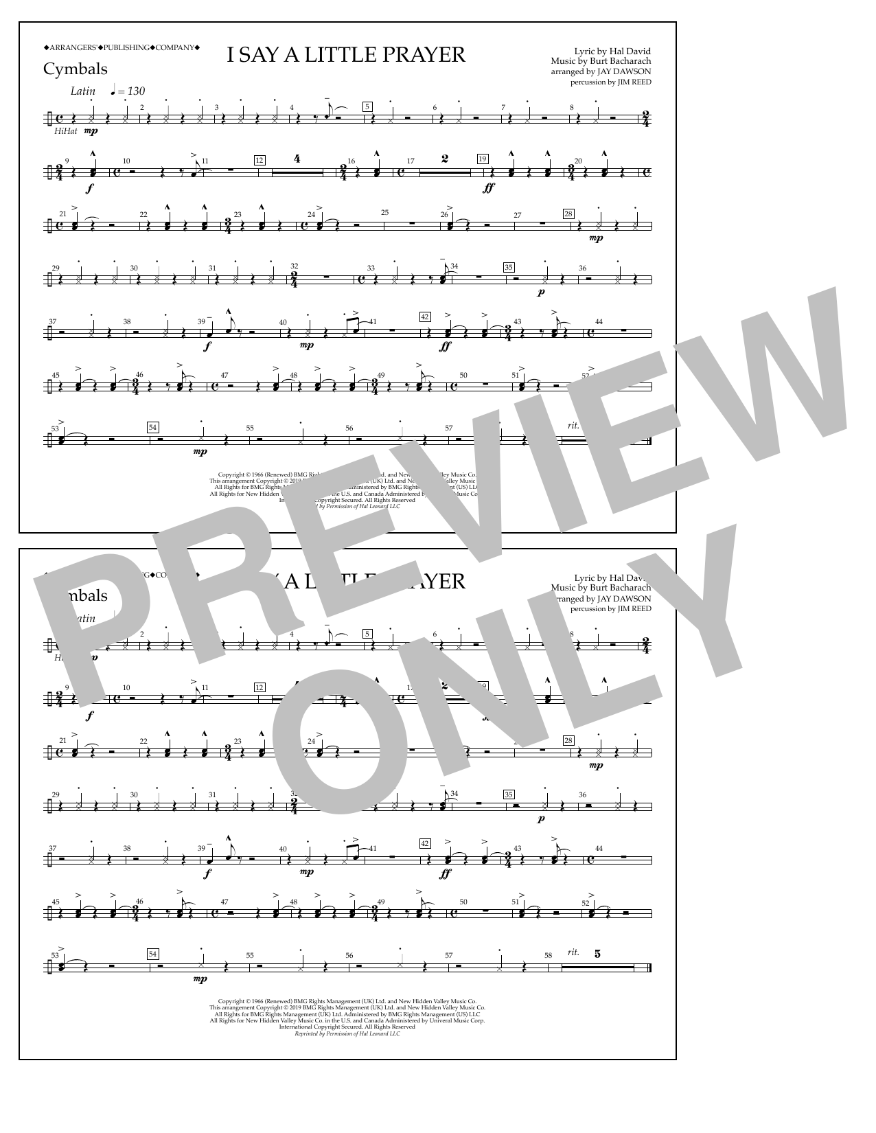 Produktbild zu: I Say a Little Prayer (arr. Jay Dawson) - Cymbals
