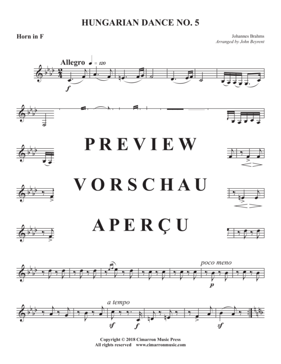 Produktgalerie: Seite 12 von 17 Hungarian Dance No. 5 , , (Blechbläser Quintett)