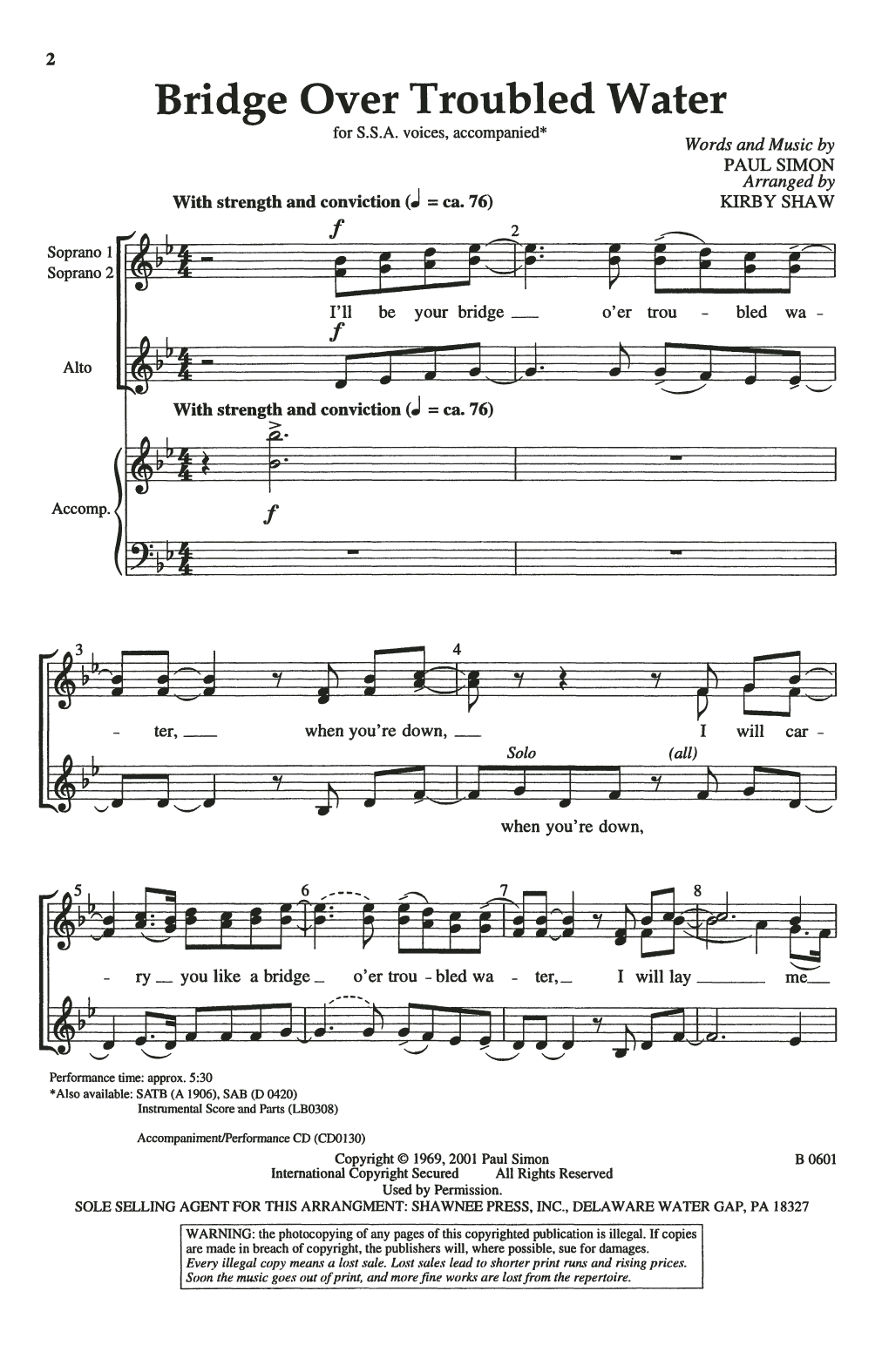 Product gallery: Page 1 of 1 Bridge Over Troubled Water (arr. Kirby Shaw), Simon & Garfunkel