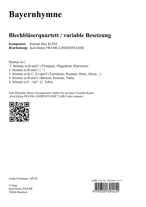 Produktbild zu: Bayernhymne Konrad Max Kunz