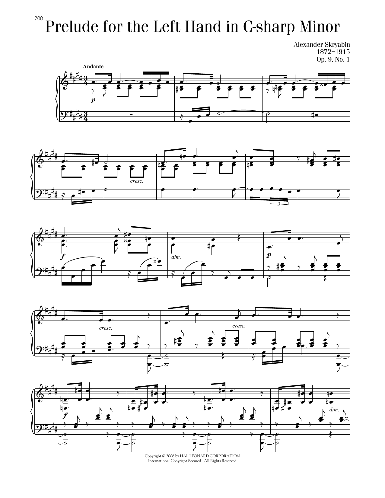 Produktbild zu: Prelude For The Left Hand, Op. 9, No. 1