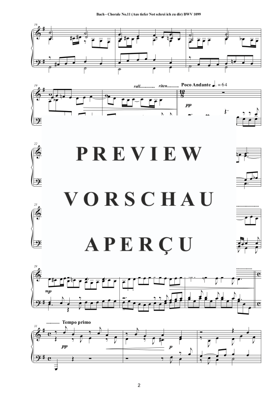 Product gallery: Page 3 of 4 Choral No.11 in G-Dur (Aus tiefer Not schrei ich zu dir) BWV 1099, , Solo Piano