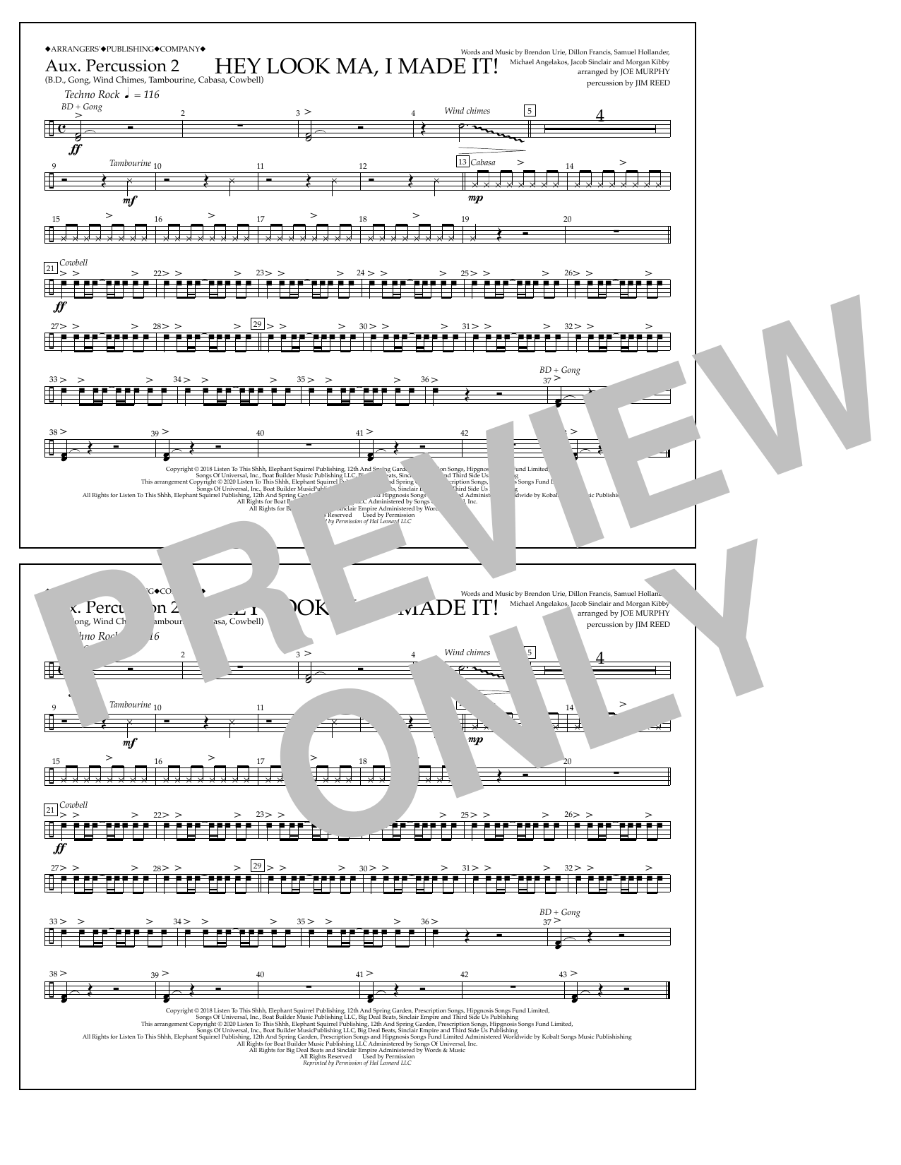 Product gallery: Page 1 of 1 Hey Look Ma, I Made It (arr. Joe Murphy) - Aux. Percussion 2, Panic! At The Disco
