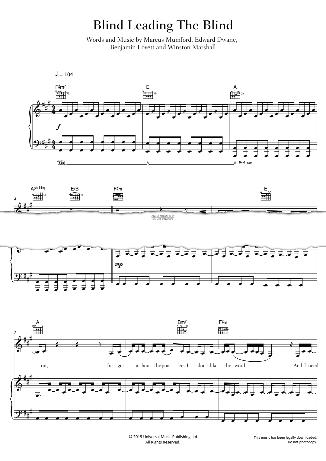 Produktgalerie: Seite 1 von 1 Blind Leading The Blind, Mumford & Sons, Gesang, Gitarre, Klavier