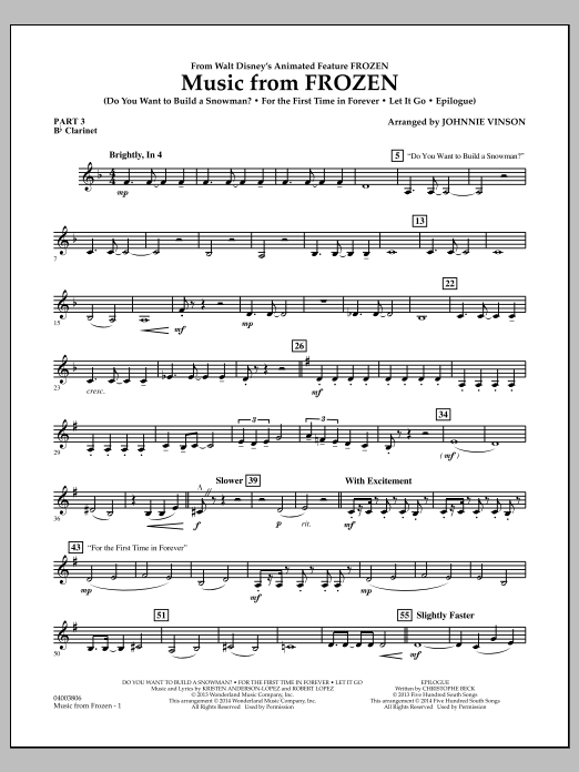Produktbild zu:  Music from "Frozen" - Pt.3 - Bb Clarinet - Johnnie Vinson