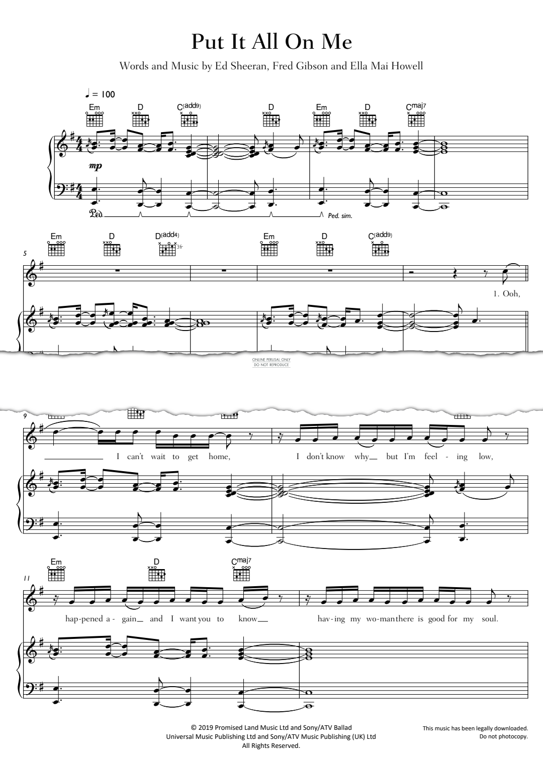 Produktgalerie: Seite 1 von 1 Put It All On Me, Ed Sheeran, Gesang, Gitarre, Klavier