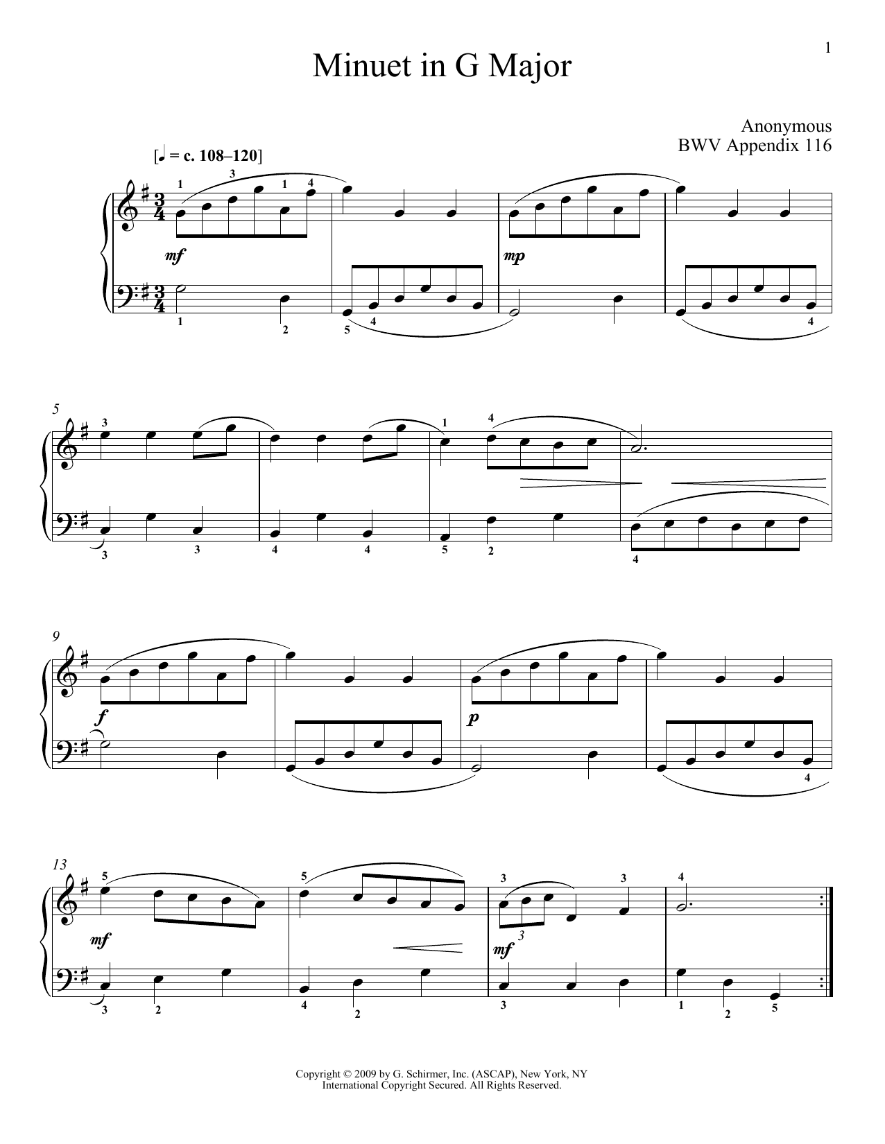 Produktgalerie: Seite 1 von 1 Menuet In G Major, BWV App. 116, Johann Sebastian Bach, Klavier