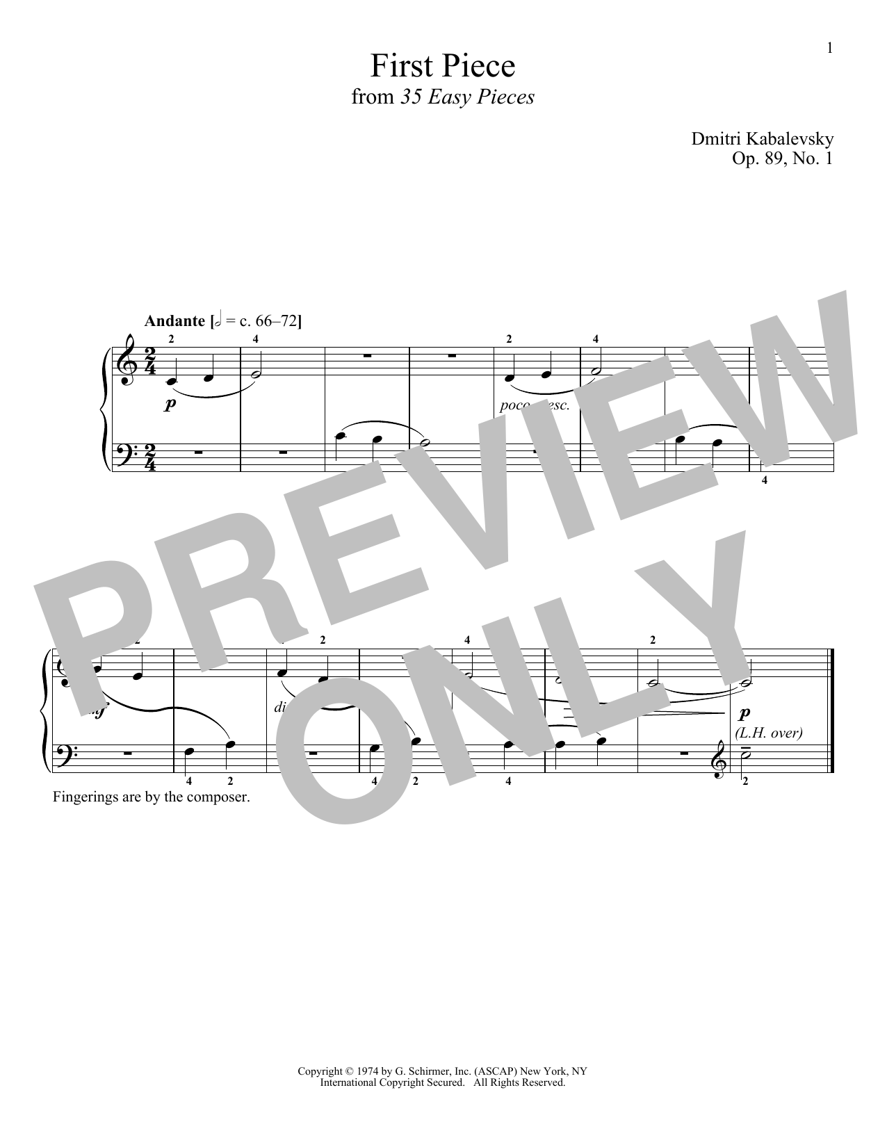 Product gallery: Page 1 of 1 First Piece, Op. 89, No. 1, Dmitri Kabalevsky