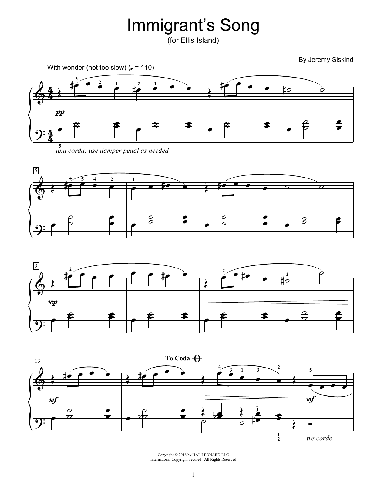 Produktgalerie: Seite 1 von 1 Immigrant's Song, Jeremy Siskind, Klavier