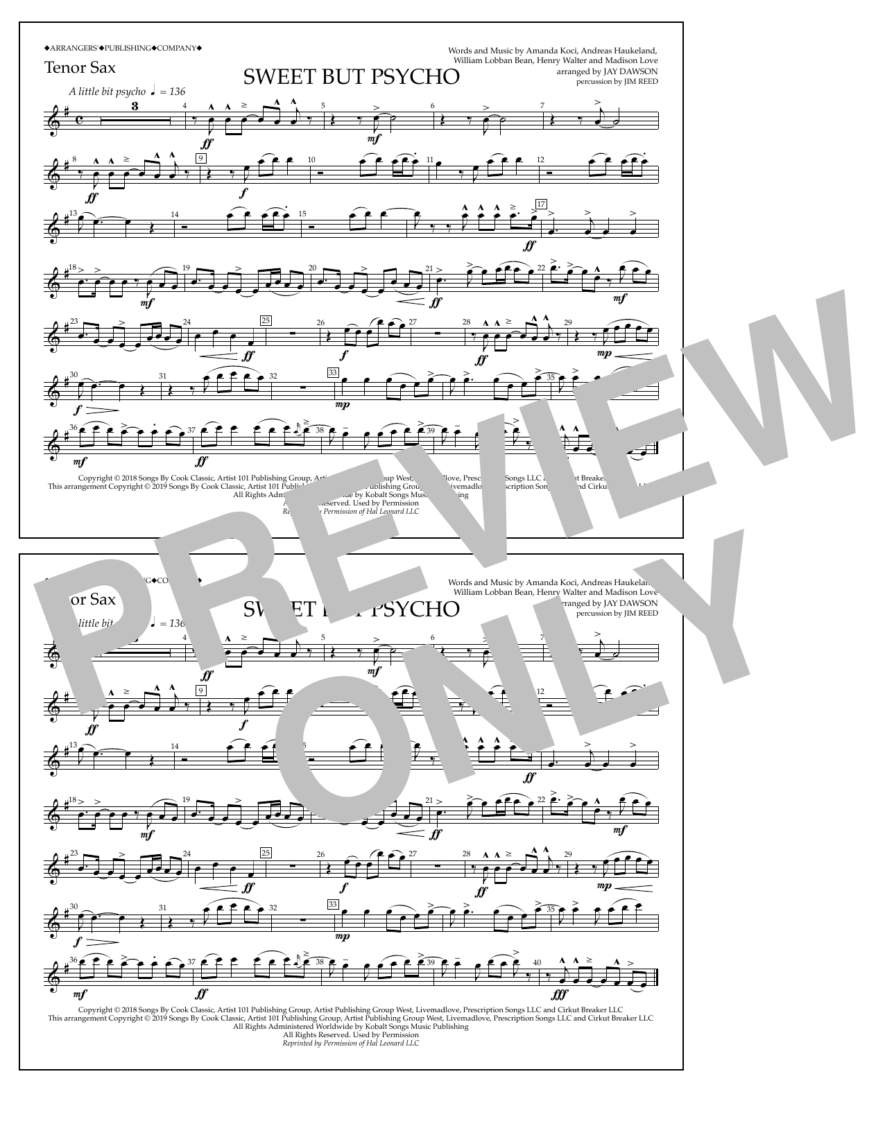 Produktbild zu: Sweet But Psycho (arr. Jay Dawson) - Tenor Sax