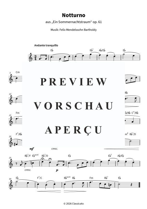 Produktgalerie: Seite 1 von 5 Notturno - aus Ein Sommernachtstraum - Leichte Fassung für Anfänger und Wiedereinsteiger, , Alt Saxophon Solo und Akkorde
