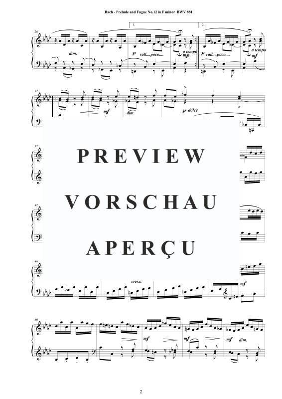 Product gallery: Page 3 of 7 Prelude and Fugue No. 12 in F minor BWV 881, , Solo Piano