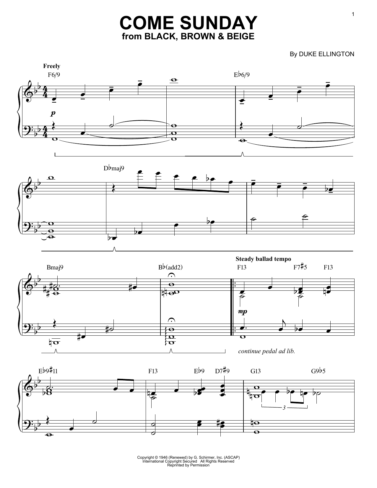 Produktbild zu: Come Sunday [Jazz version] (arr. Brent Edstrom)
